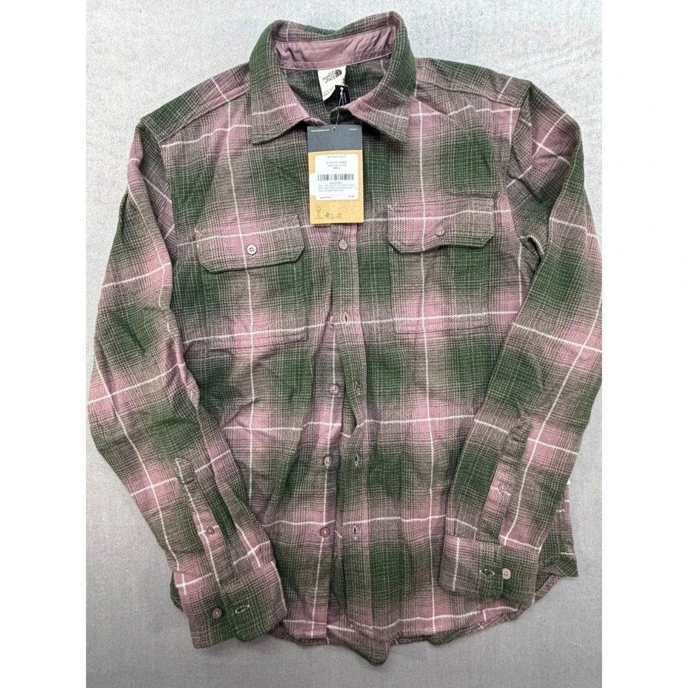New The North Face Men Arroyo Long sleeve Flannel Shirt Green Purple Size Small
